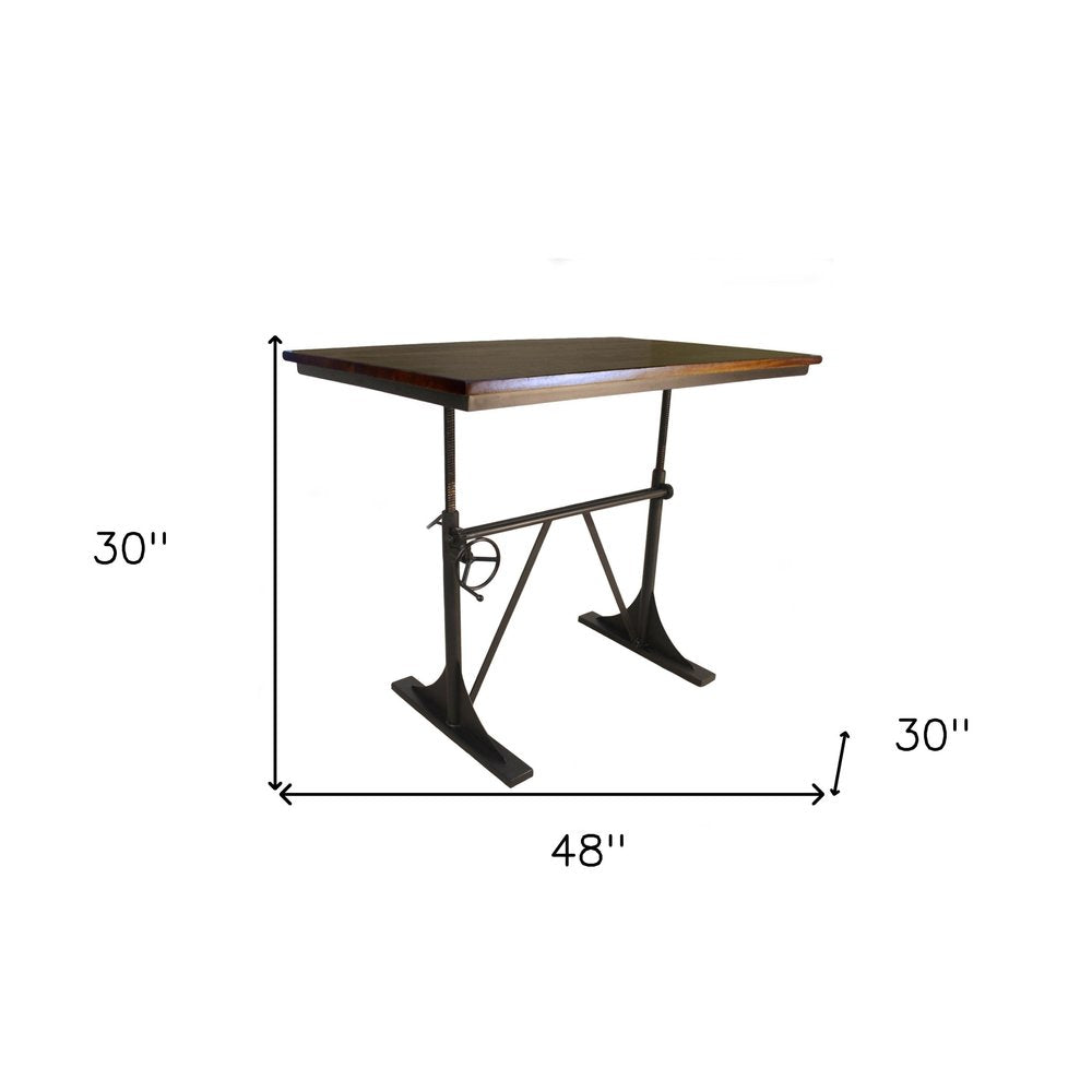 Brown and Black Solid Wood and Iron Trestle Base Dining Table