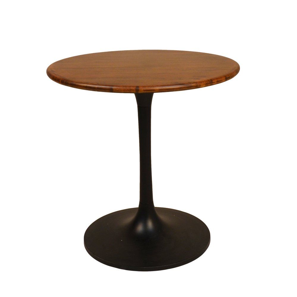 Brown and Black Rounded Solid Wood and Iron Pedestal Base Dining Table