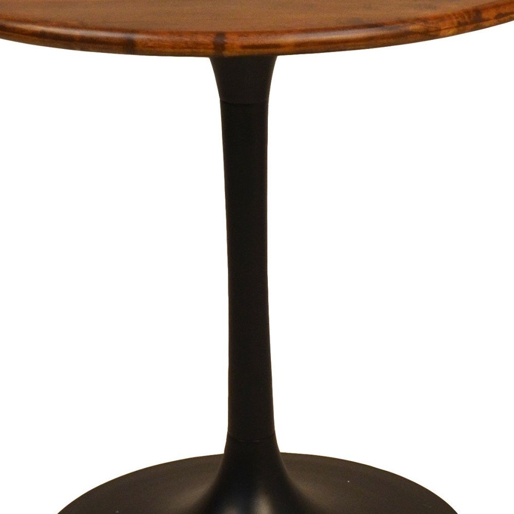 Brown and Black Rounded Solid Wood and Iron Pedestal Base Dining Table