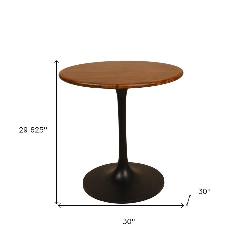 Brown and Black Rounded Solid Wood and Iron Pedestal Base Dining Table