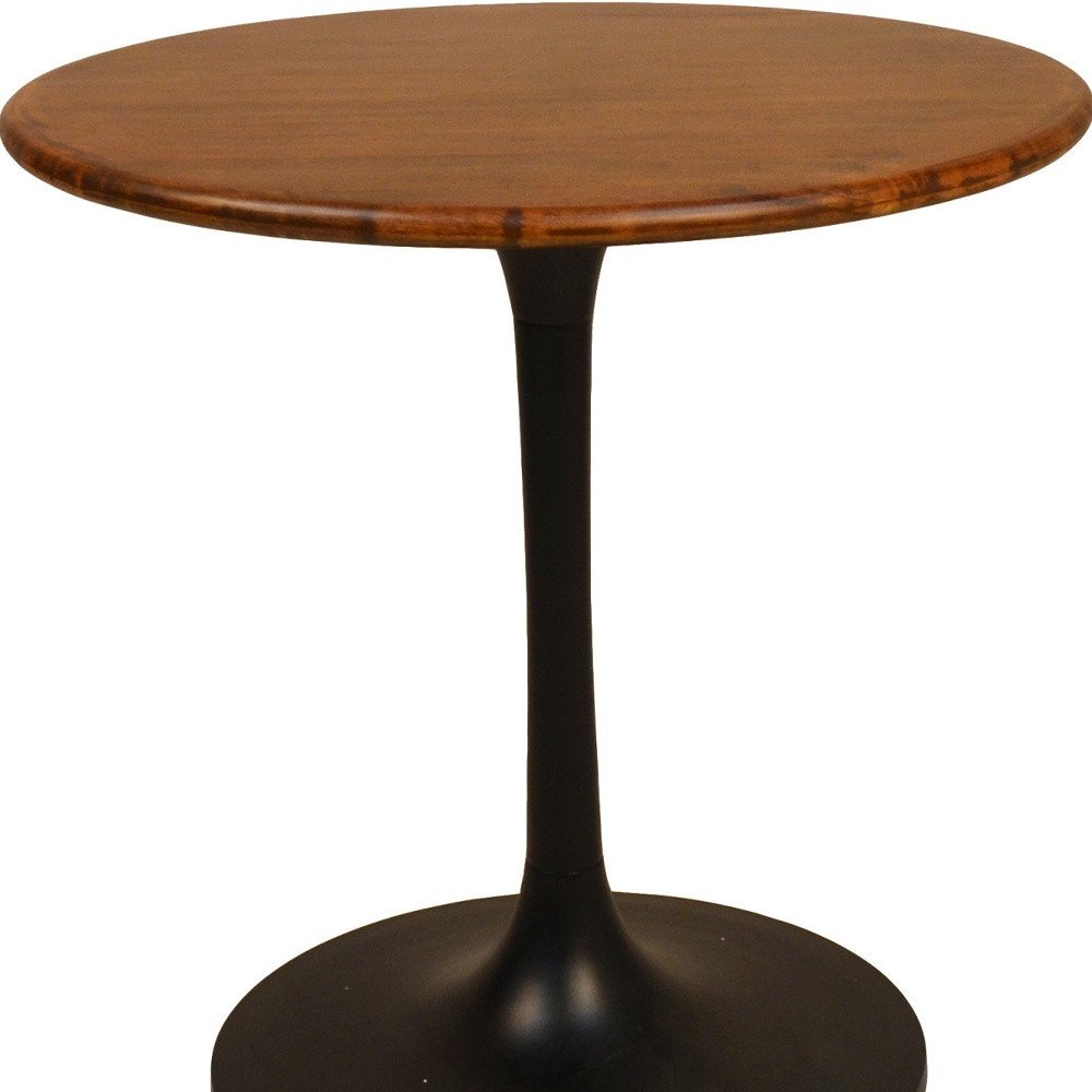 Brown and Black Rounded Solid Wood and Iron Pedestal Base Dining Table