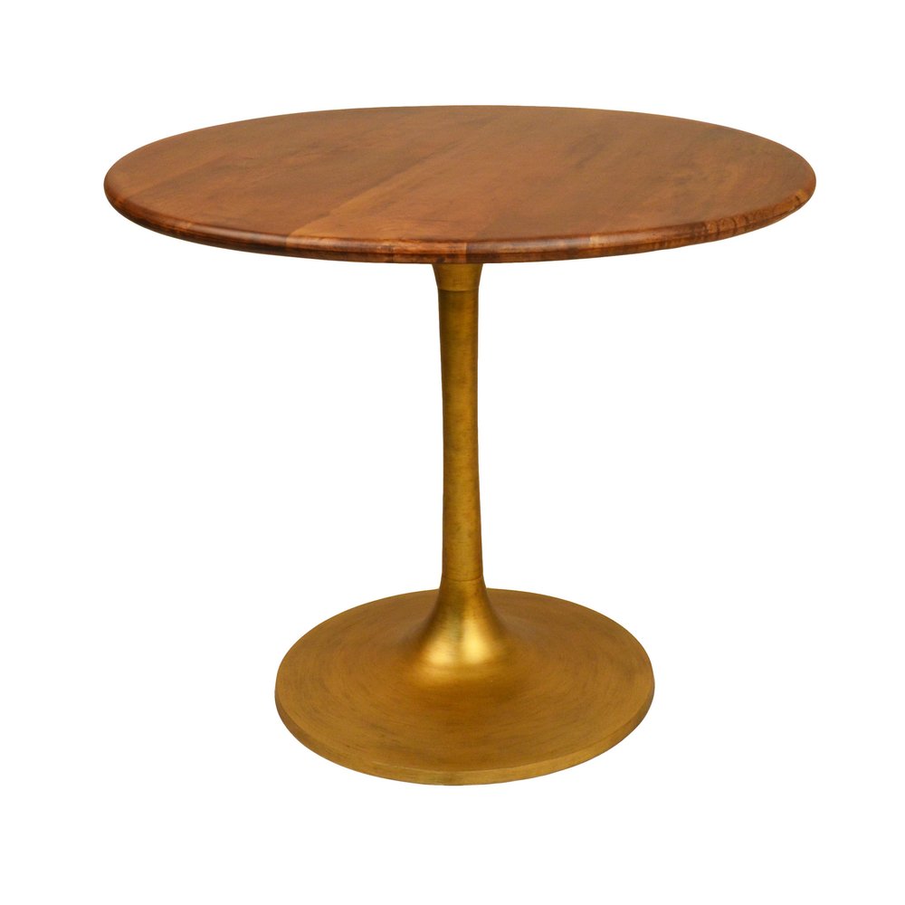 Brown and Gold Rounded Solid Wood and Iron Pedestal Base Dining Table