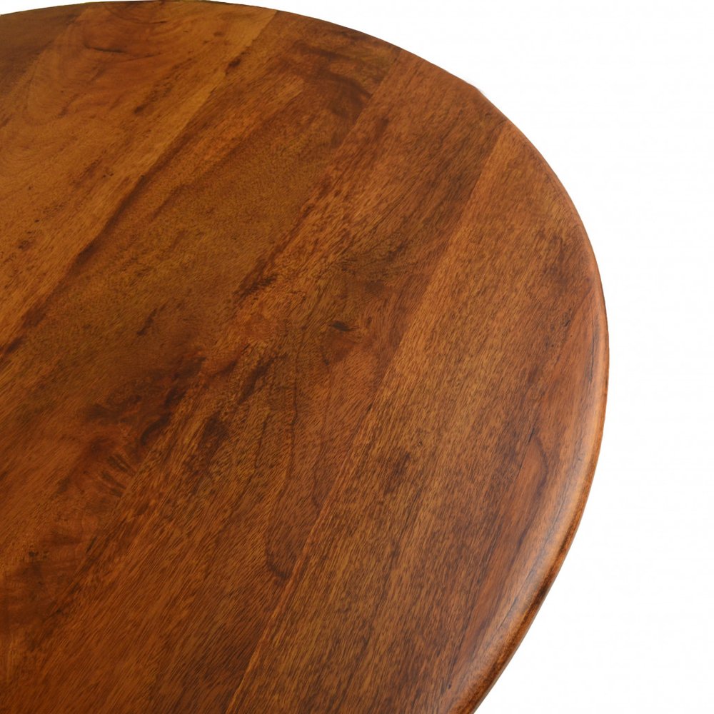 Brown and Gold Rounded Solid Wood and Iron Pedestal Base Dining Table