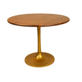 Brown and Gold Rounded Solid Wood and Iron Pedestal Base Dining Table