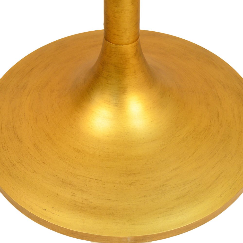 Brown and Gold Rounded Solid Wood and Iron Pedestal Base Dining Table