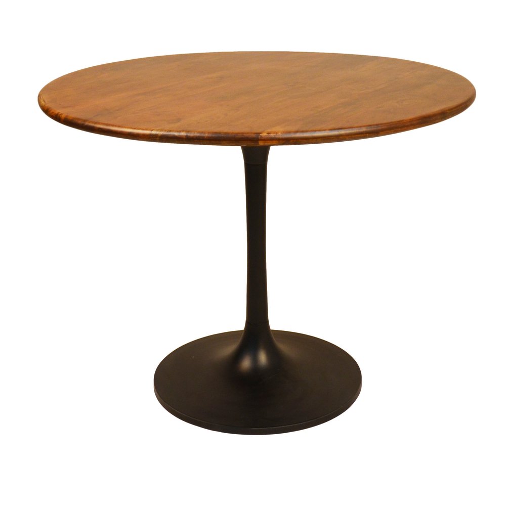 Brown and Black Rounded Solid Wood and Iron Pedestal Base Dining Table