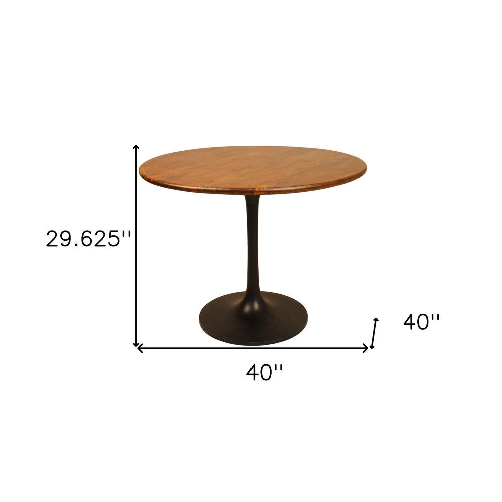 Brown and Black Rounded Solid Wood and Iron Pedestal Base Dining Table