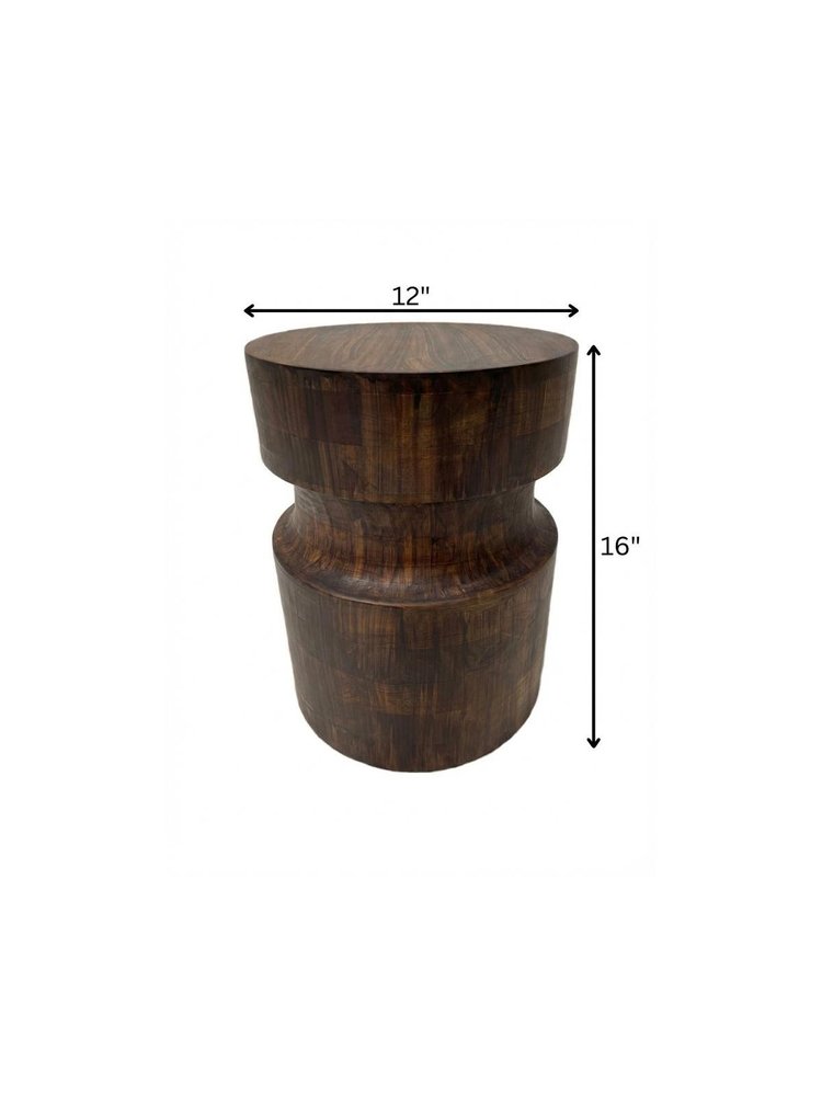 Brown Solid Wood Round End Table - 16-inch