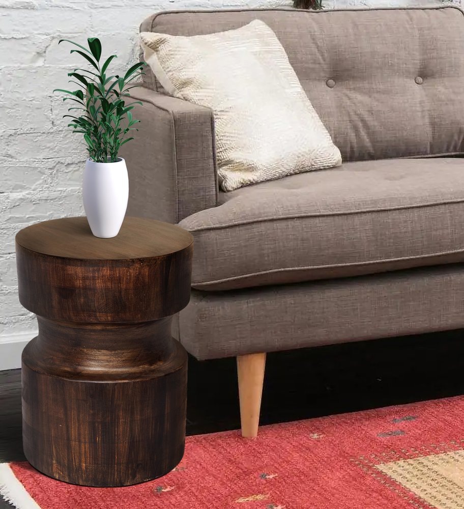 Brown Solid Wood Round End Table - 16-inch
