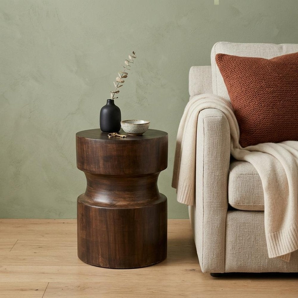 Brown Solid Wood Round End Table - 16-inch