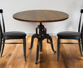 Adjustable Height Brown and Black Solid Wood and Iron Pedestal Base Round Top Dining Table