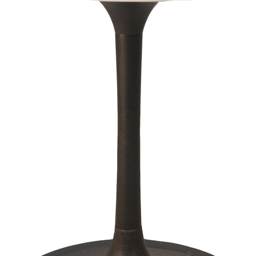 White and Black Rounded Marble and Iron Pedestal Base Dining Table