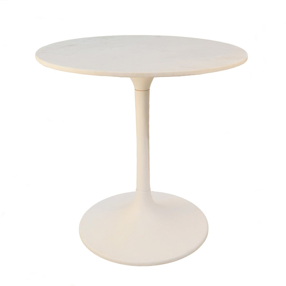 White Rounded Marble and Iron Pedestal Base Dining Table - 30-inch