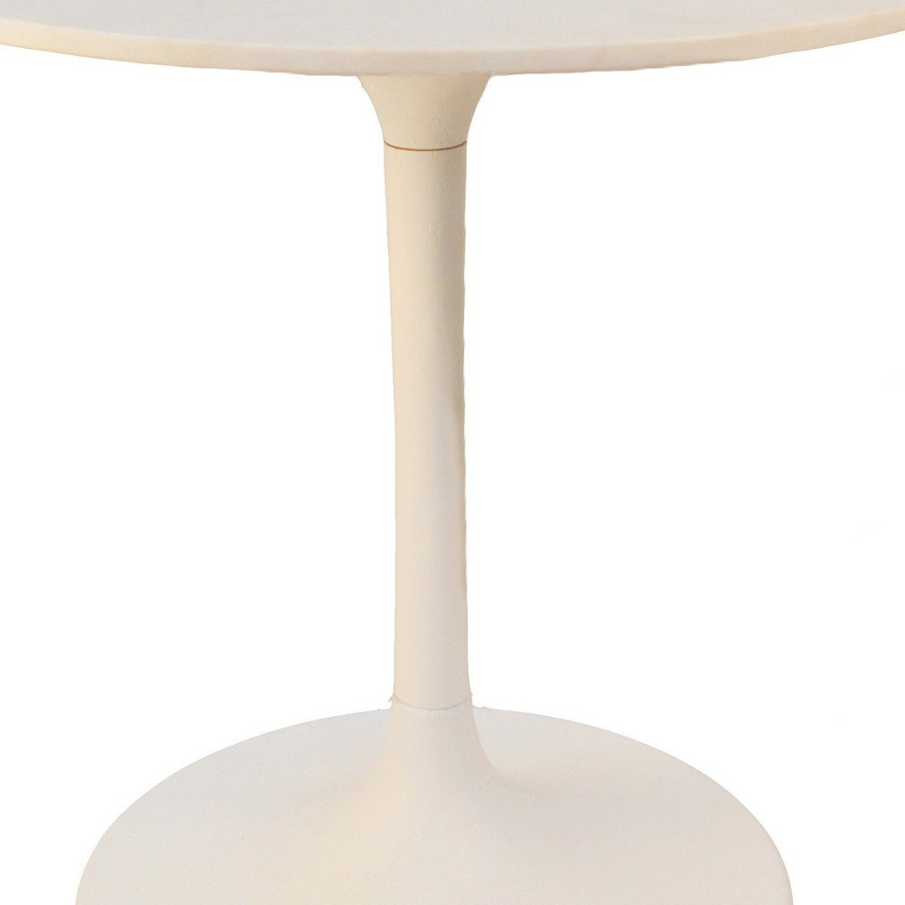 White Rounded Marble and Iron Pedestal Base Dining Table - 30-inch