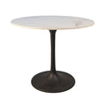 White and Black Rounded Marble and Iron Pedestal Base Dining Table