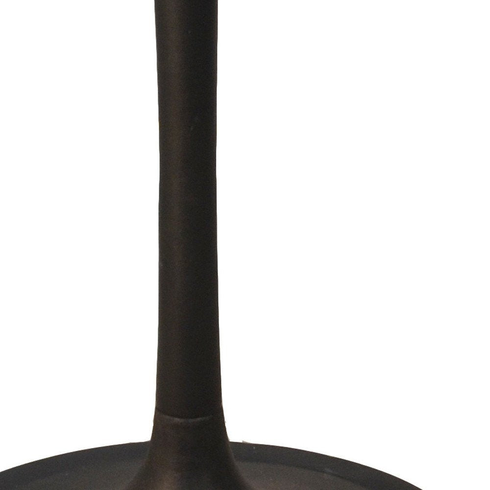 White and Black Rounded Marble and Iron Pedestal Base Dining Table