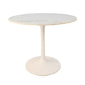 White Rounded Marble and Iron Pedestal Base Dining Table - 36-inch