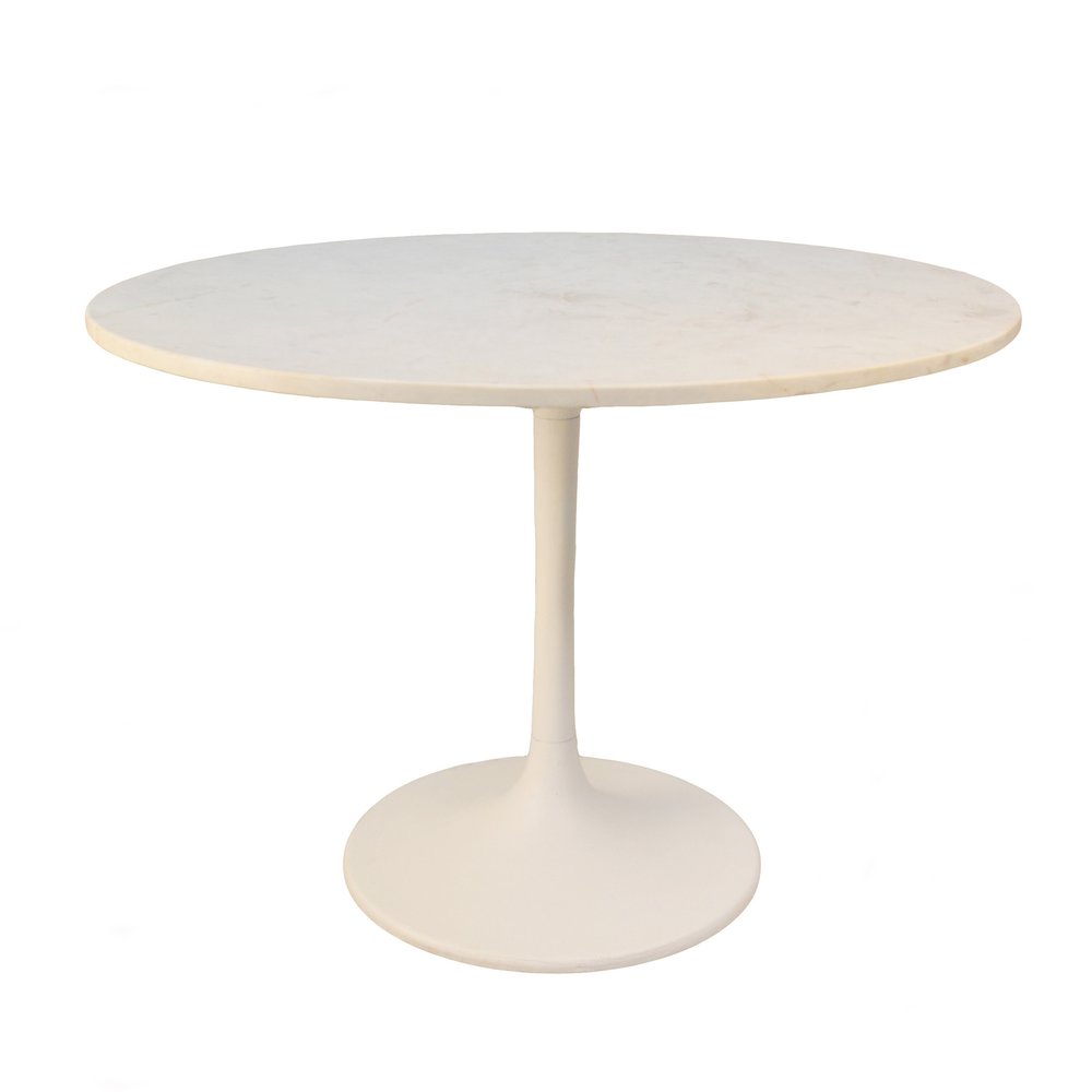 White Rounded Marble and Iron Pedestal Base Dining Table - 40-inch