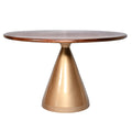 Brown and Gold Rounded Solid Wood and Iron Pedestal Base Dining Table