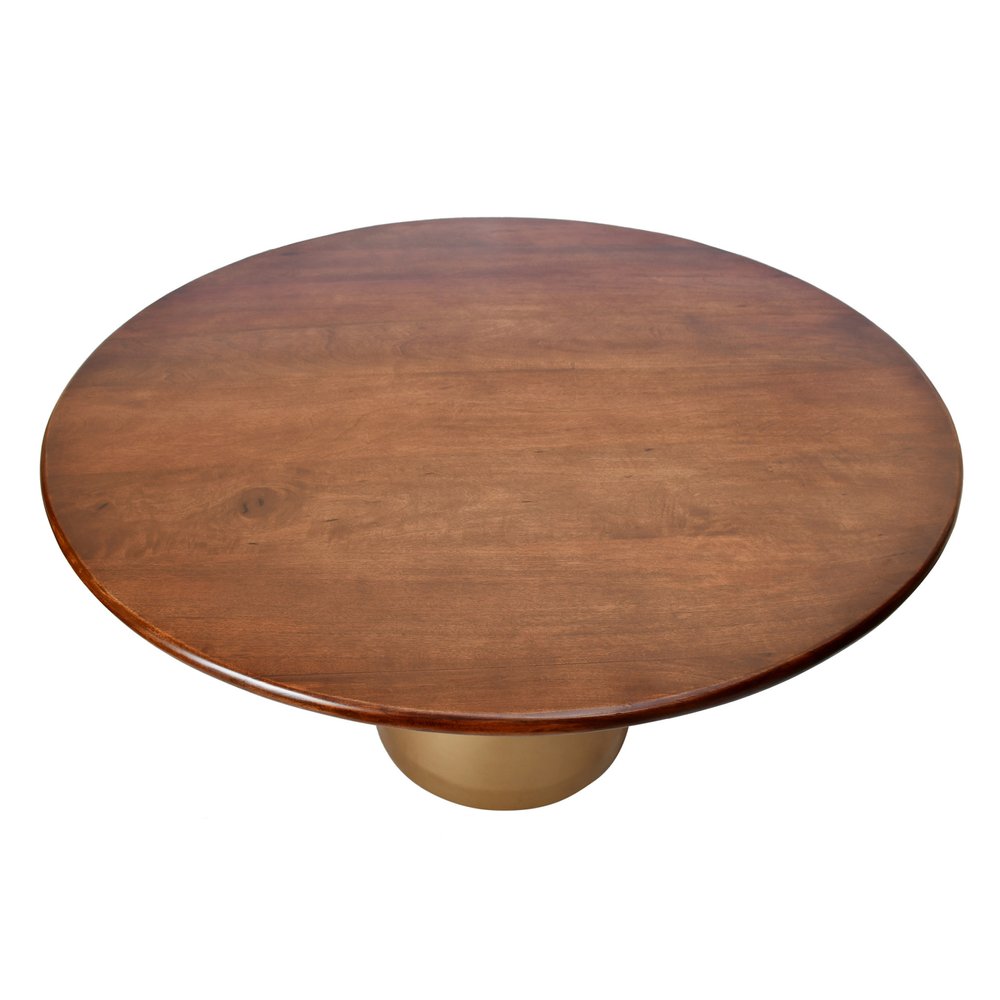 Brown and Gold Rounded Solid Wood and Iron Pedestal Base Dining Table