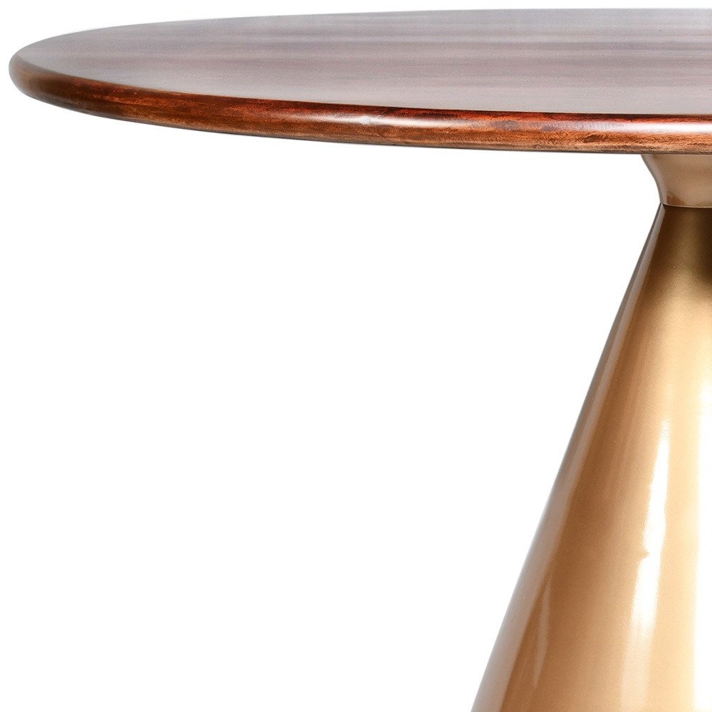 Brown and Gold Rounded Solid Wood and Iron Pedestal Base Dining Table