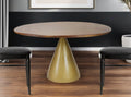 Brown and Gold Rounded Solid Wood and Iron Pedestal Base Dining Table