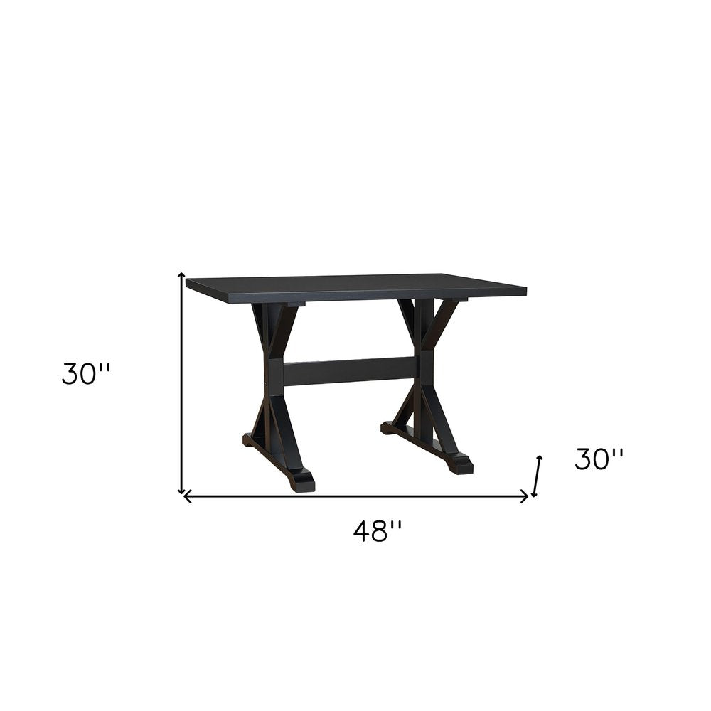 Black Solid Wood Trestle Base Dining Table - 48-inch