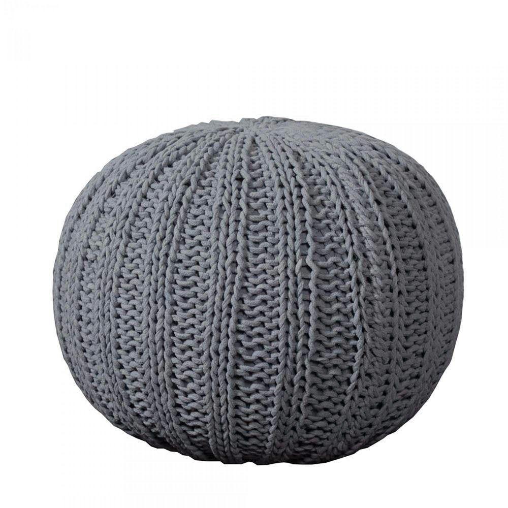Gray Cotton Round Pouf Ottoman - 20-inch