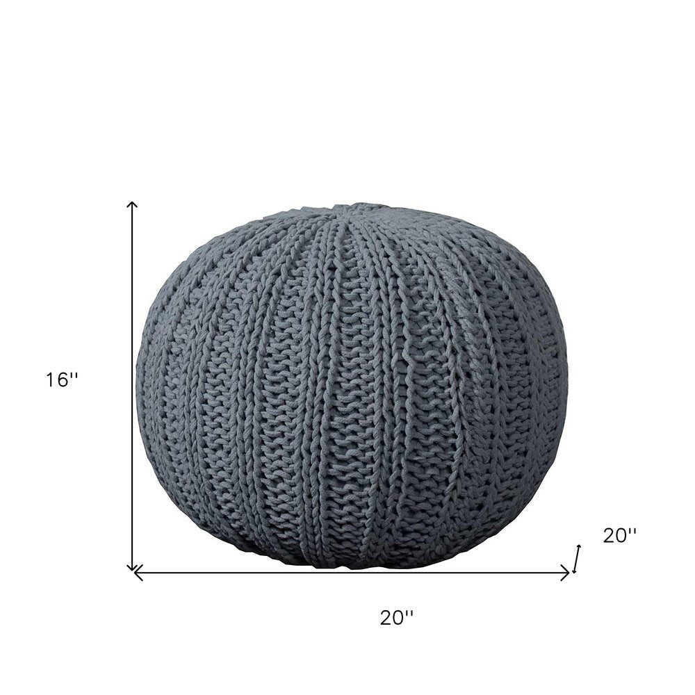 Gray Cotton Round Pouf Ottoman - 20-inch