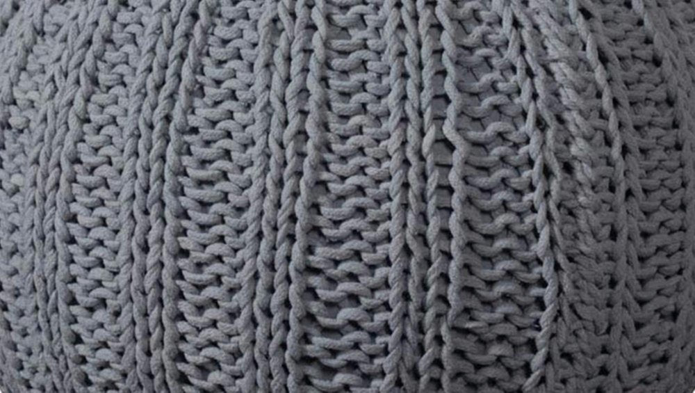 Gray Cotton Round Pouf Ottoman - 20-inch