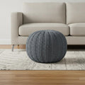 Gray Cotton Round Pouf Ottoman - 20-inch
