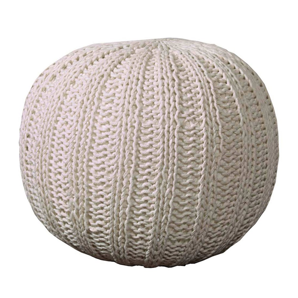 Gray Cotton Round Pouf Ottoman - 20-inch