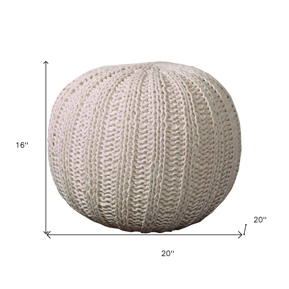 Gray Cotton Round Pouf Ottoman - 20-inch