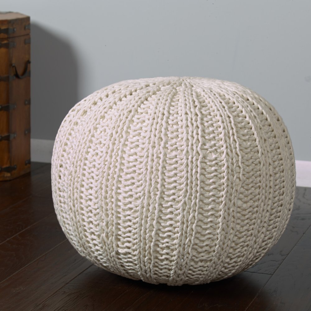 Gray Cotton Round Pouf Ottoman - 20-inch