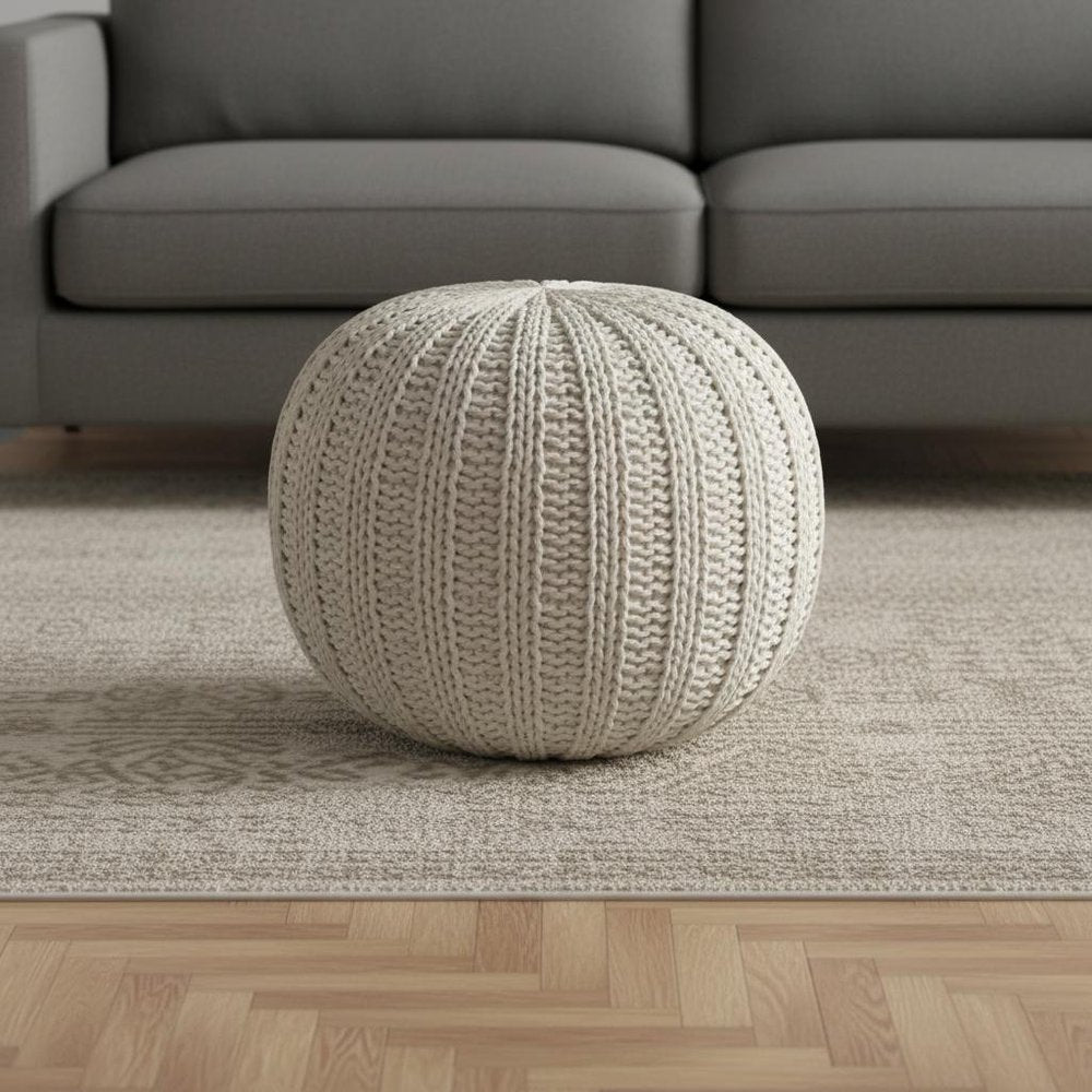 Gray Cotton Round Pouf Ottoman - 20-inch