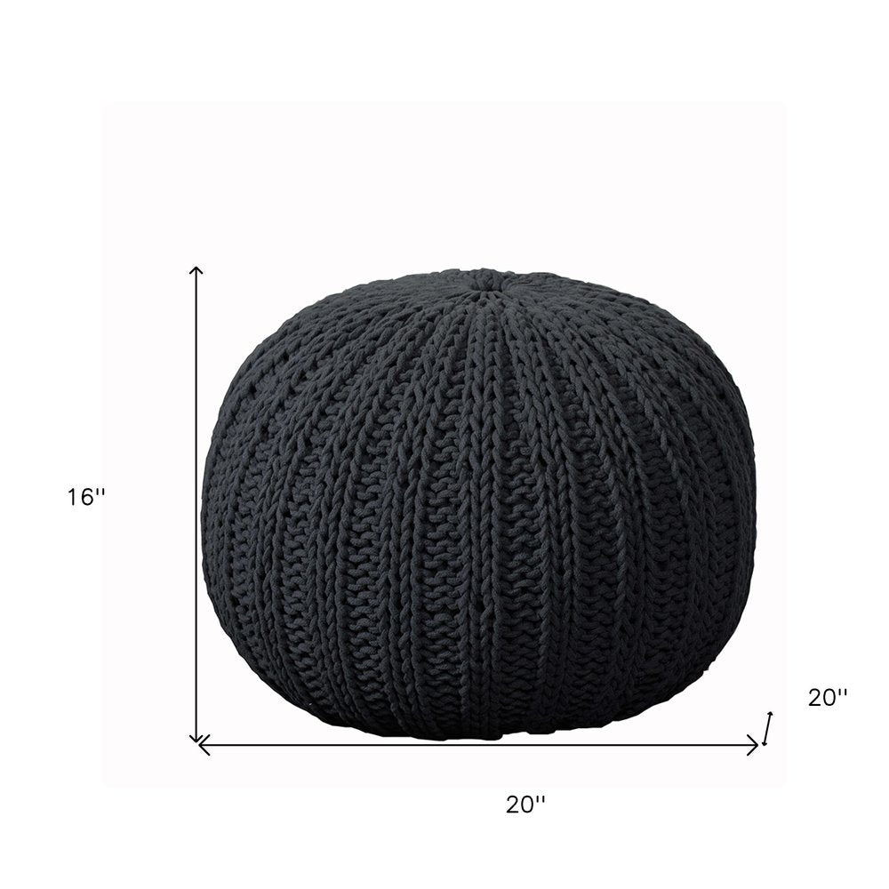 Gray Cotton Round Pouf Ottoman - 20-inch
