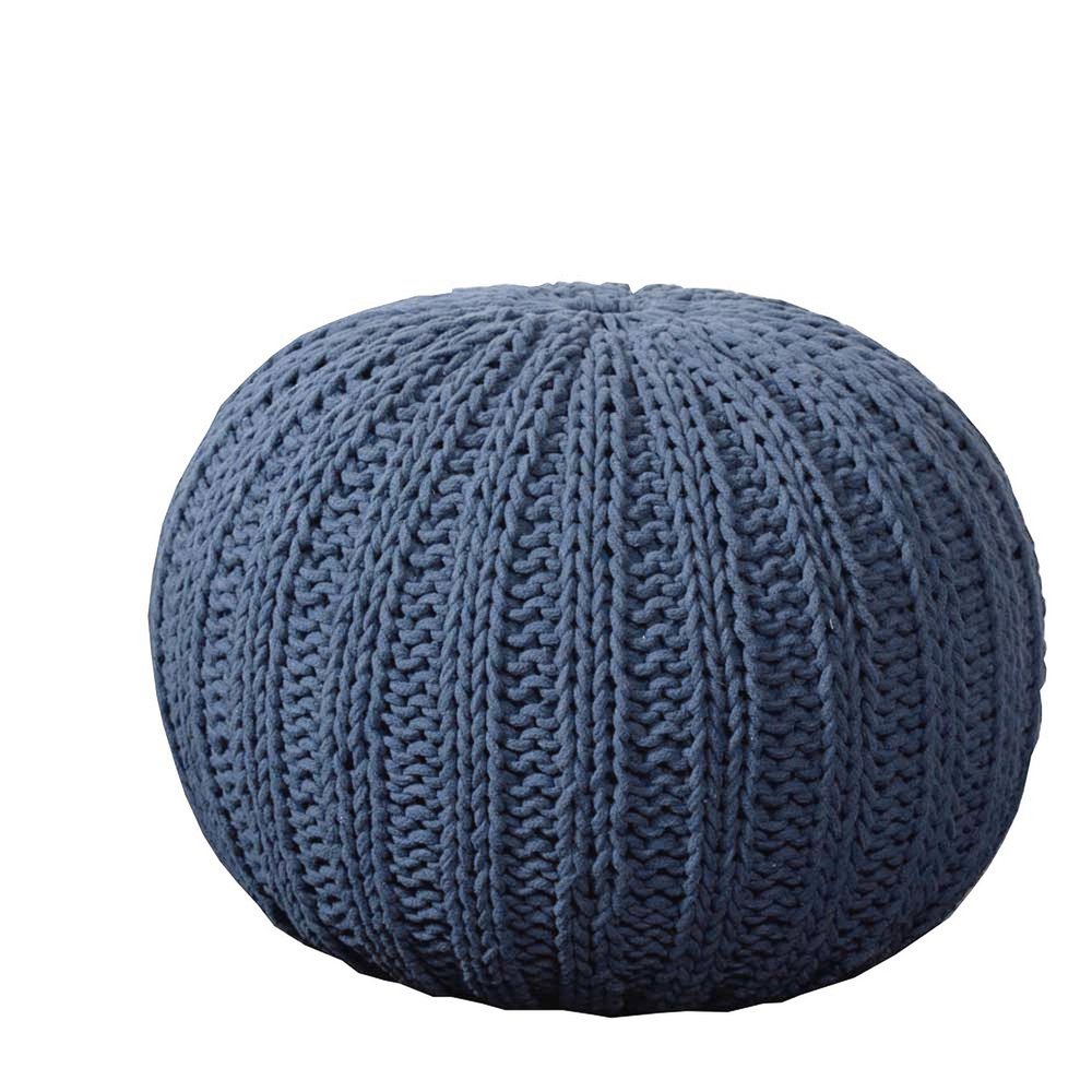 Gray Cotton Round Pouf Ottoman - 20-inch
