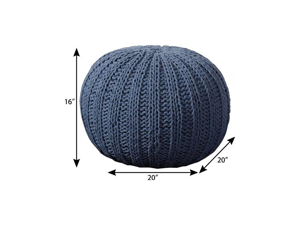 Gray Cotton Round Pouf Ottoman - 20-inch