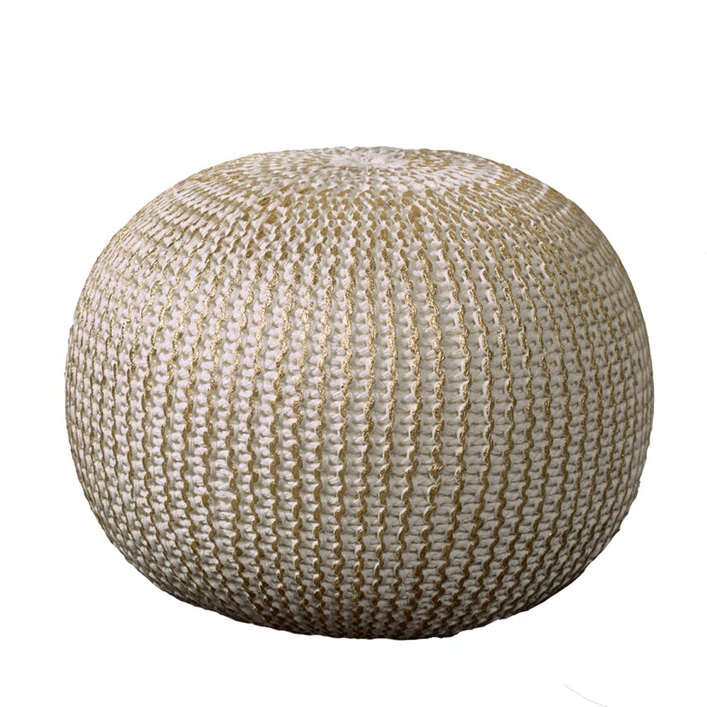 Gold Cotton Round Pouf Ottoman - 20-inch