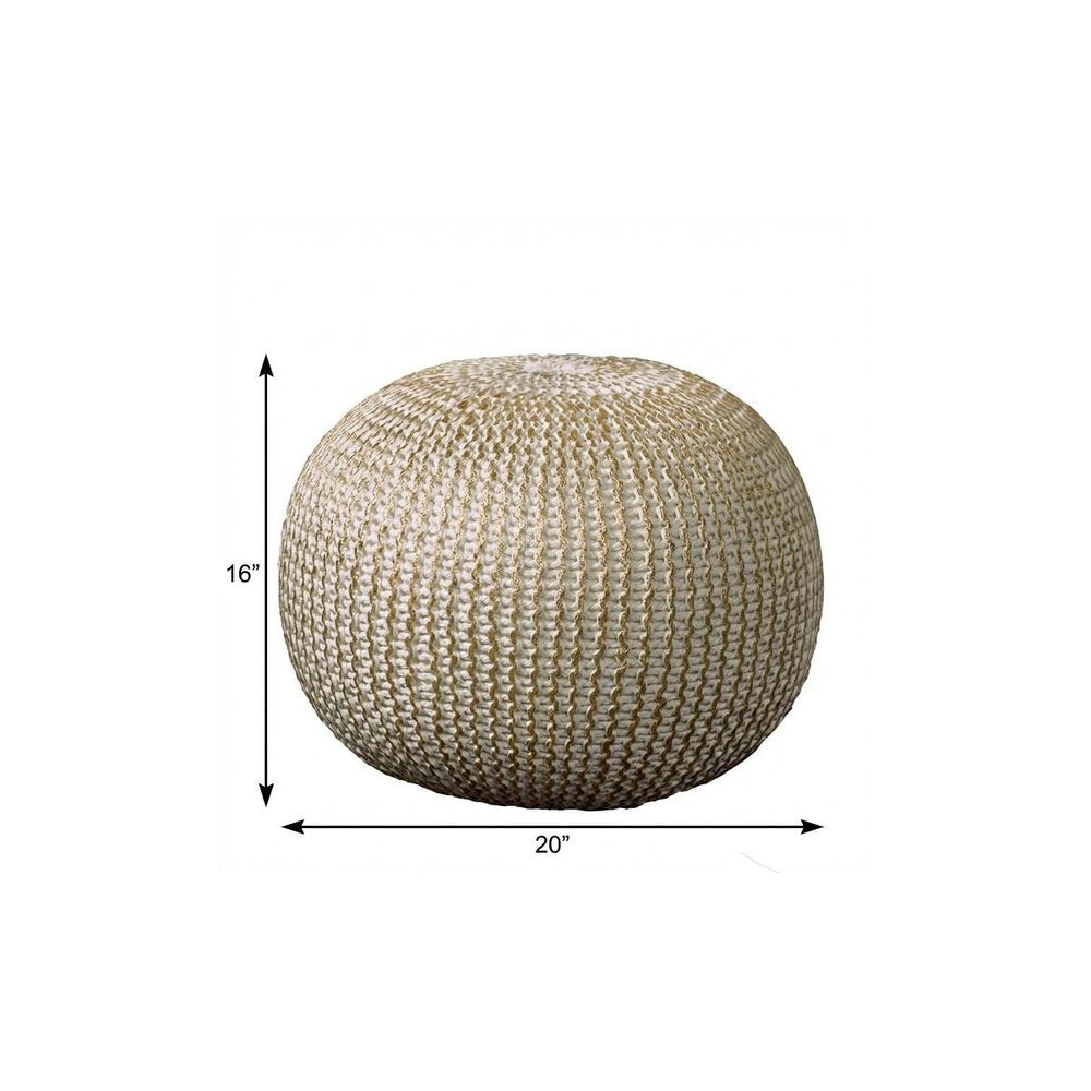 Gold Cotton Round Pouf Ottoman - 20-inch