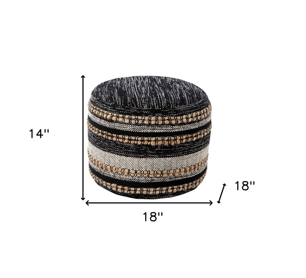Black Striped Pouf Ottoman - 18-inch