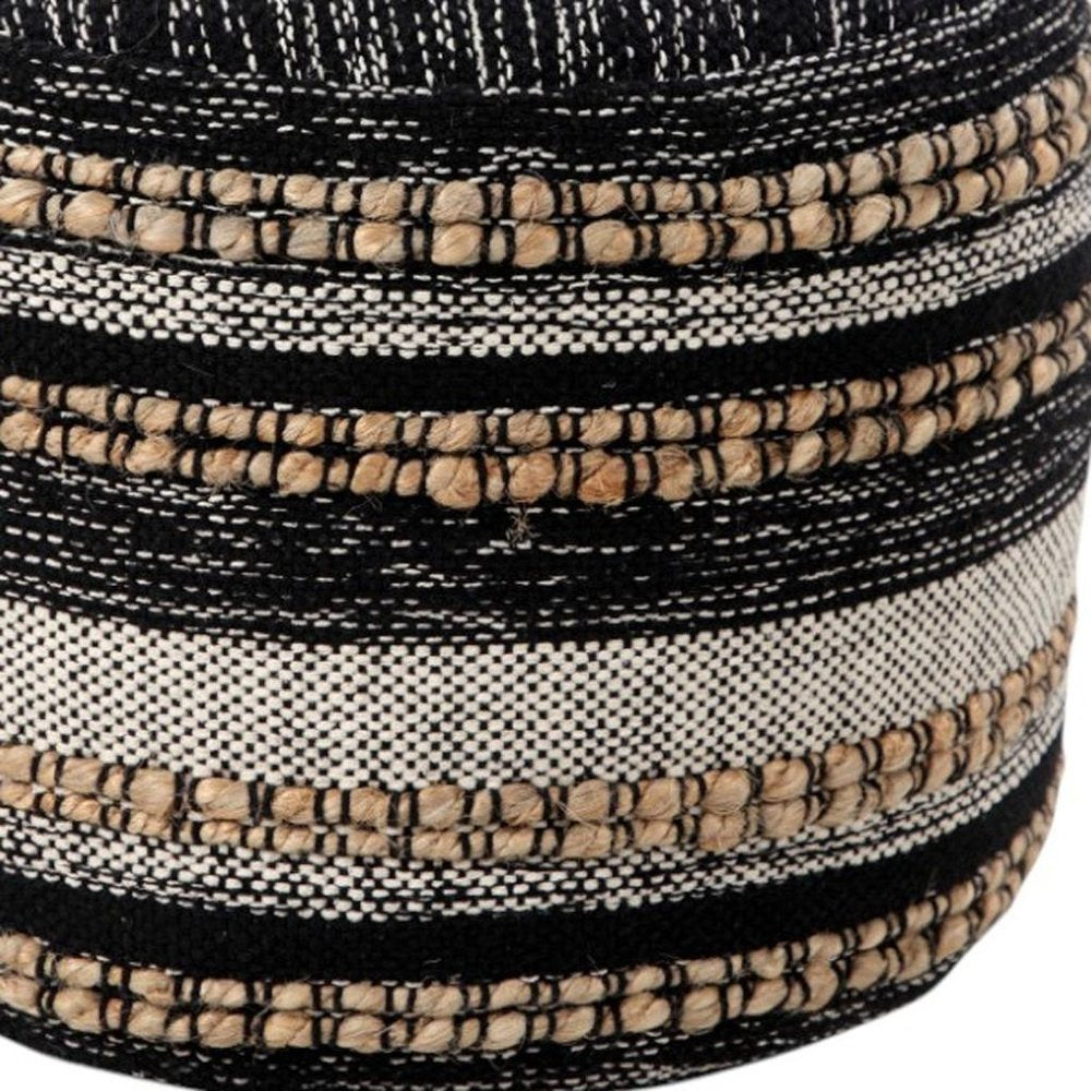 Black Striped Pouf Ottoman - 18-inch