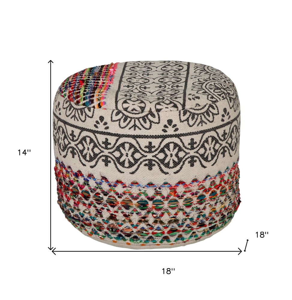 Rainbow and Gray Geometric Cylinder Pouf Ottoman - 18-inch