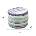 Blue Cotton Striped Cylinder Pouf Ottoman - 18-inch