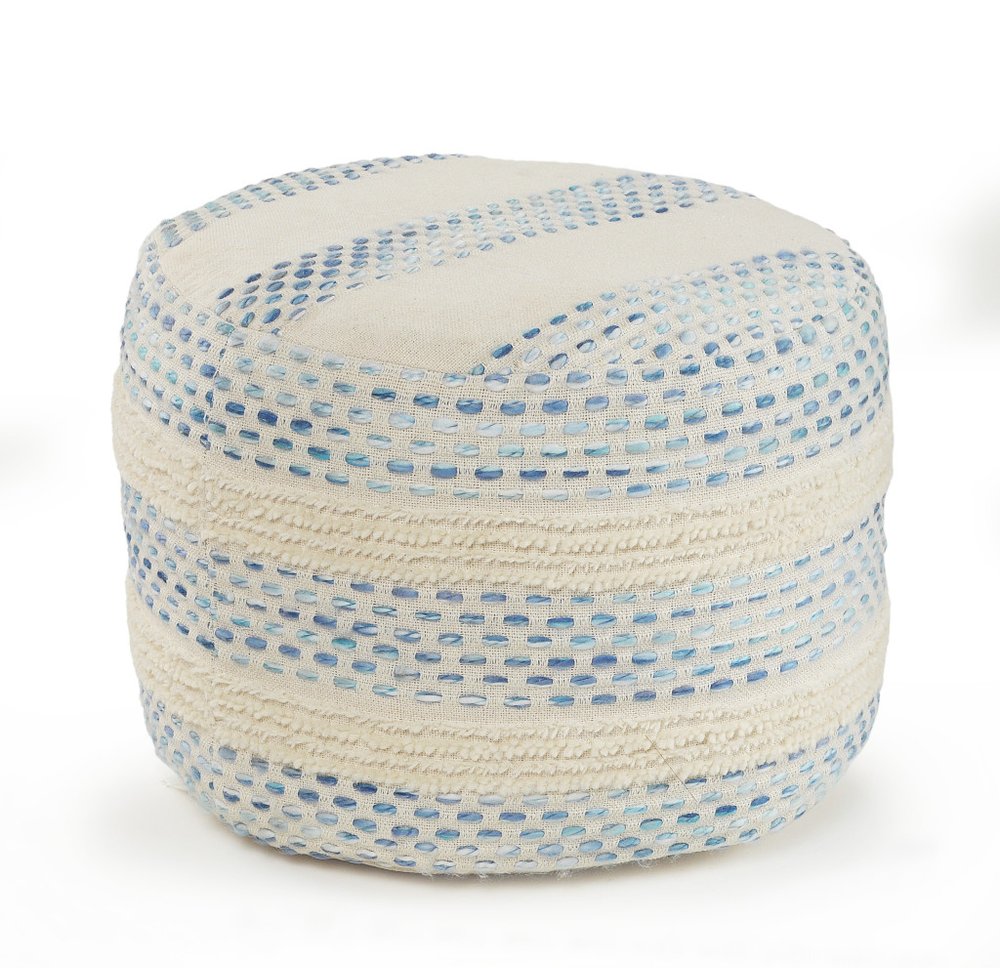 Blue Cotton Blend Ottoman - 18-inch