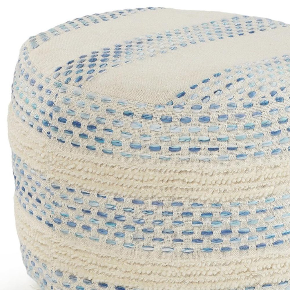 Blue Cotton Blend Ottoman - 18-inch
