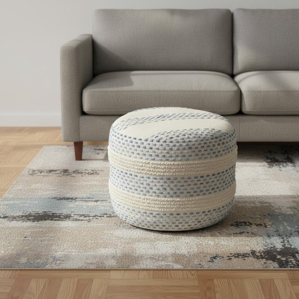 Blue Cotton Blend Ottoman - 18-inch