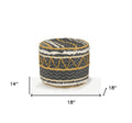 Black Cotton Striped Cylinder Pouf Ottoman - 18-inch