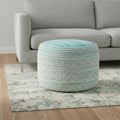Blue Fabric Cylinder Striped Pouf Ottoman - 18-inch