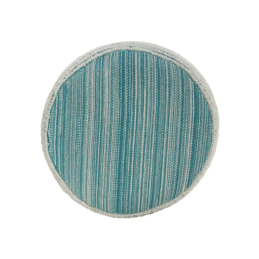 Blue Fabric Cylinder Striped Pouf Ottoman - 18-inch